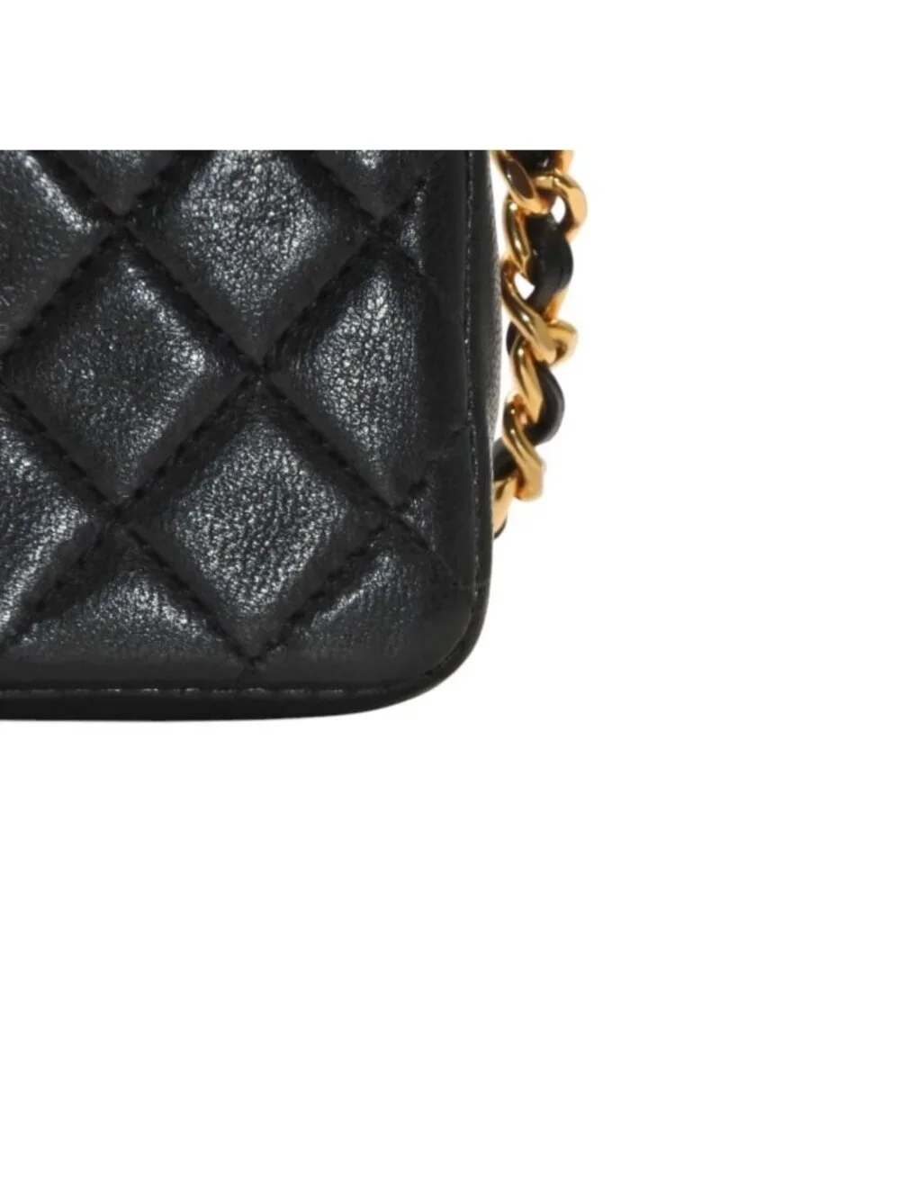 Chanel Micro Quilted Chain Shoulder Bag CC Logo Lambskin Black Gold